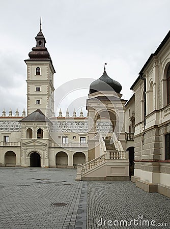 Courtyard of Krasiczyn castle Zamek w Krasiczynie near Przemysl. Poland Stock Photo