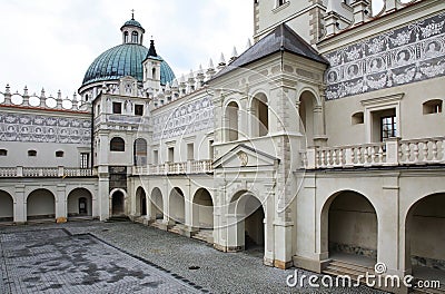 Courtyard of Krasiczyn castle Zamek w Krasiczynie near Przemysl. Poland Stock Photo