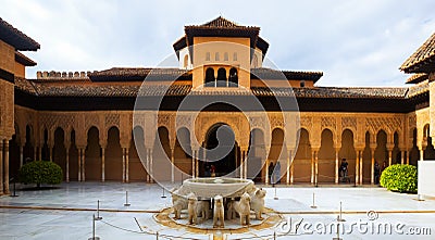 Courtyard of the Lions(Patio de los Leones)in day time. Alhambra Editorial Stock Photo