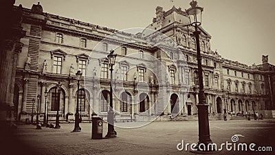 Courtyard of the Louvre Museum in Sepia, Paris, France Stock Photo