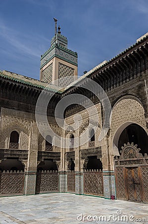 Courtyard of the Madrasa Bou Inania in Fez, Morocco, Africa Editorial Stock Photo