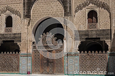 Courtyard of the Madrasa Bou Inania in Fez, Morocco, Africa Editorial Stock Photo