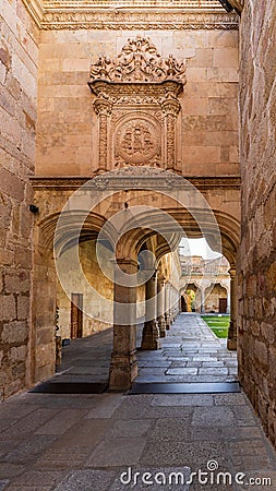 Courtyard of the Minor Schools of the University of Salamanca in Spain. Editorial Stock Photo