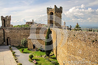 Courtyard of Montalcino Fortress in Val d`Orcia, Tuscany, Italy Stock Photo