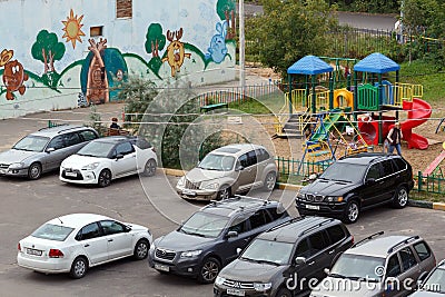 The courtyard of a multistory residential building. City Balashikha, Russia. Editorial Stock Photo