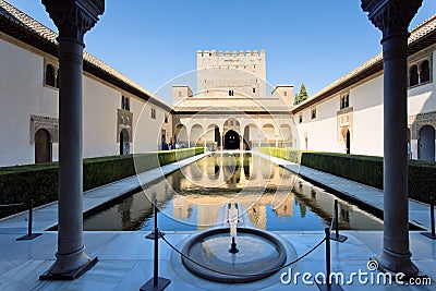 Courtyard of the Myrtles, Patio de los Arrayanes, in Alhambra, G Editorial Stock Photo