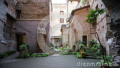 Courtyard of old Basilica St Mary built at ancient Roman Baths of Diocletian in Rome, Italy Editorial Stock Photo