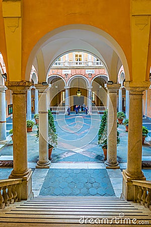 Courtyard of one of the palaces of strada nuova - doria tursi palace in Genoa, Italy...IMAGE Editorial Stock Photo