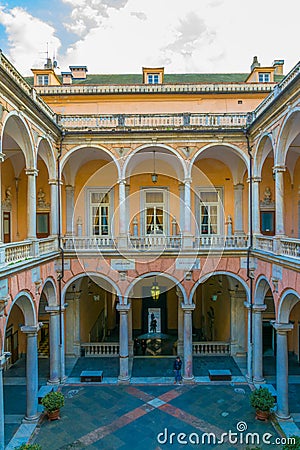 Courtyard of one of the palaces of strada nuova - doria tursi palace in Genoa, Italy...IMAGE Editorial Stock Photo