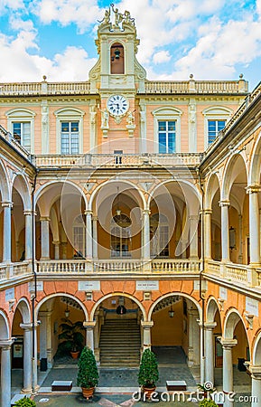 Courtyard of one of the palaces of strada nuova - doria tursi palace in Genoa, Italy...IMAGE Editorial Stock Photo
