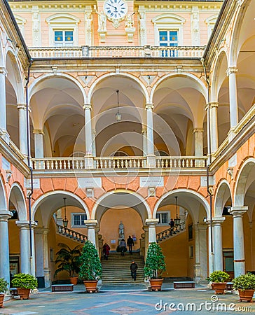 Courtyard of one of the palaces of strada nuova - doria tursi palace in Genoa, Italy...IMAGE Editorial Stock Photo