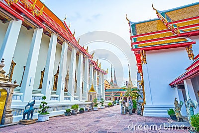 The wall of Phra Ubosot temple in Wat Pho complex, Bangkok, Thailand Editorial Stock Photo