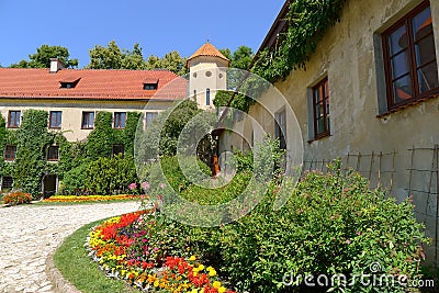 Courtyard of Pieskowa Skala castle Stock Photo