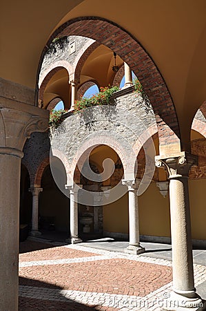 Courtyard renaissance building with arcades Stock Photo