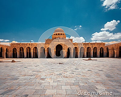 Courtyard on the side of the prayer hall facade of Great Mosque of Kairouan. Tunisia. Stock Photo