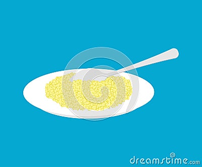 Couscous Porridge in plate and spoon isolated. Healthy food for Vector Illustration