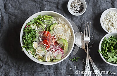 Couscous and vegetables bowl. Healthy, diet, vegetarian food concept. Stock Photo