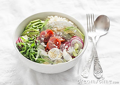 Couscous and vegetables bowl. Healthy, diet, vegetarian food concept. Vegetarian buddha bowl Stock Photo