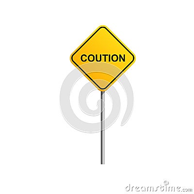 Coution road sign with blue sky and cloud background Stock Photo