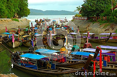 Cove full of Boats. Krabi, Thailand. Stock Photo