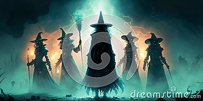 Coven of witches in the mist Generative AI Stock Photo