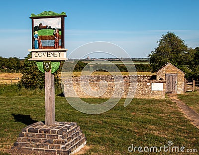 Coveney Village sign near to Ely in Cambridgeshire Editorial Stock Photo