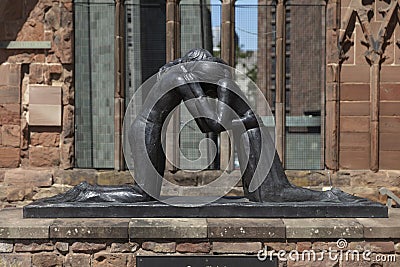 Coventry, Warwickshire, UK, June 27th 2019, reconciliation memorial sculpture at the Cathedral Church of Saint Michael Editorial Stock Photo