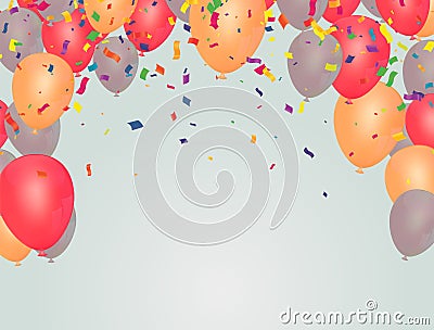 Cover with colored balloons, garlands and confetti on the white. Eps 10 Vector Illustration