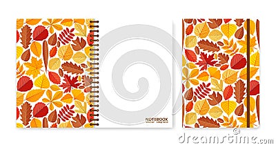 Cover design for notebooks or scrapbooks with autumn leaves Vector Illustration