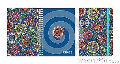 Cover design for notebooks or scrapbooks with beautiful ornamental flowers Vector Illustration