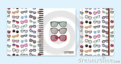 Cover design for notebooks or scrapbooks with eyeglasses Vector Illustration