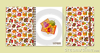 Cover design for notebooks or scrapbooks with sweets Vector Illustration