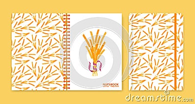 Cover design for notebooks or scrapbooks with wheat Vector Illustration