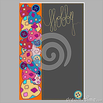 Cover design for notepad, notebook, diary, album, book, package for hobby stitching. Patchwork, homemade patchwork multicolored Vector Illustration