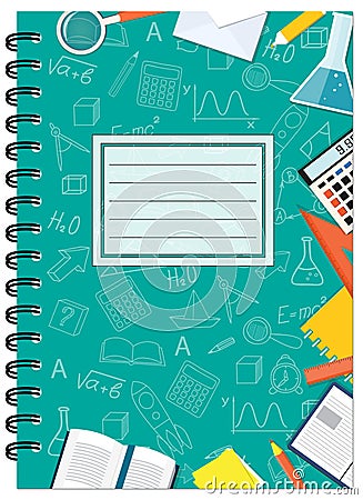 A5 cover design school notebook with stationery Vector Illustration