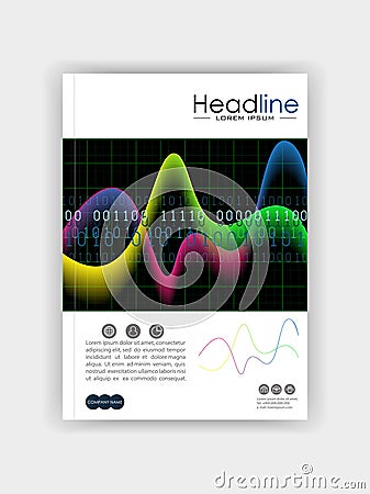 Cover design template with glowing diagram colourful waves and n Vector Illustration