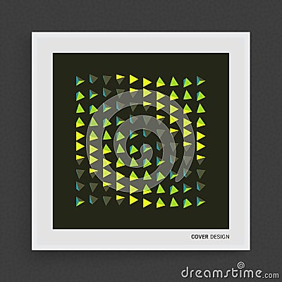 Cover design template. Pyramids in empty space. Abstract dynamic background. Futuristic design. Vector illustration with optical Vector Illustration