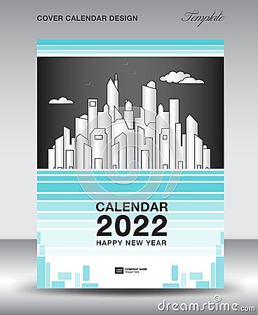 Cover design vector for Calendar 2022 template, Flyer, Brochure, annual report, Book, magazine, newsletter. Blue cover design Vector Illustration