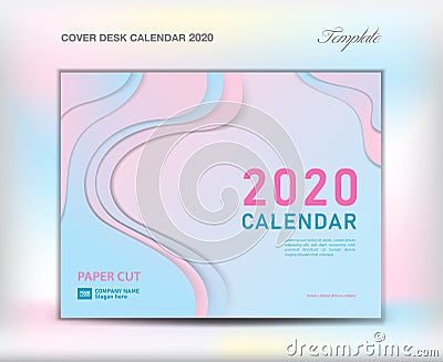 Cover Desk Calendar 2020 template on paper cut abstract background, Cover Design, flyer template, annual report, brochure, booklet Vector Illustration
