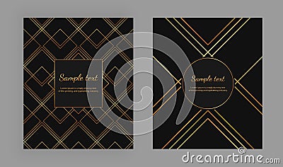 Cover with geometric design and gold lines on the black background. Luxury elegant trendy vector illustration. Template for packag Vector Illustration