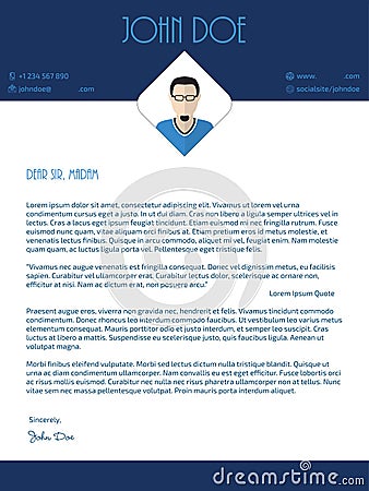 Cover letter design with blue white colors Vector Illustration