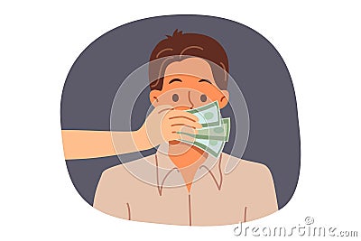 Cover man mouth with hands, bribing person for silence, or stopping disclosure of secret information Vector Illustration