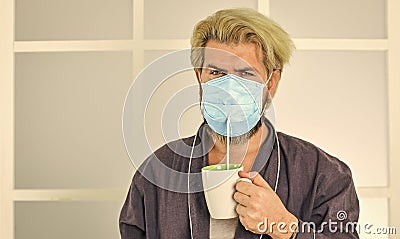 Cover mouth and nose with mask and make sure no gaps between face and mask. Totally protected. Wearing mask protect from Stock Photo