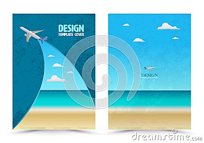 Cover page layout template with airplane. Vector Illustration