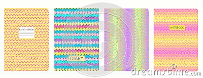 Cover page vector templates in Y2K bug style with circles, waves, spiral lines. Headers isolated and replaceable Vector Illustration