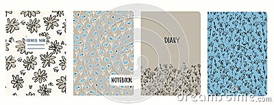 Cover page templates based on patterns with anemone, other flowers in Ditzy style. Headers isolated, replaceable Vector Illustration