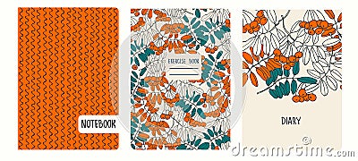 Cover page templates based on patterns with ashberry branches. Headers isolated, replaceable Vector Illustration