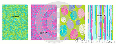 Cover page vector templates in Y2K bug style with circles, waves, spiral lines. Headers isolated and replaceable Vector Illustration