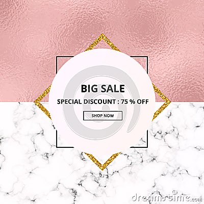 Cover placard sale white marble or stone texture and pink foil texture. Trendy geometric poster. Templates for your designs, banne Stock Photo