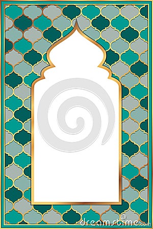 Cover postcard golden oriental vintage arch frame Vector Illustration